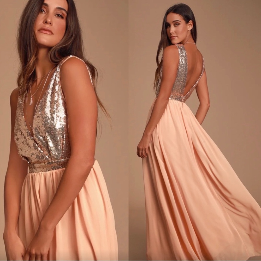 Lulus Champagne Rose Gold Elegant Encounter Maxi Dress